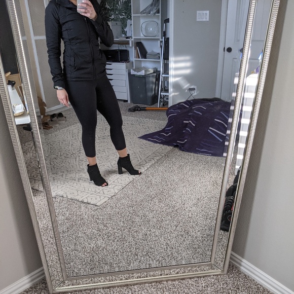 Black Suede Peep Toe Booties - Picture 2 of 6